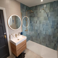 Modern bathroom with gold hardware