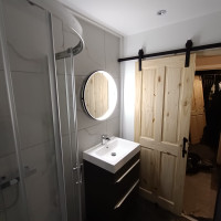 barn door in a bathroom